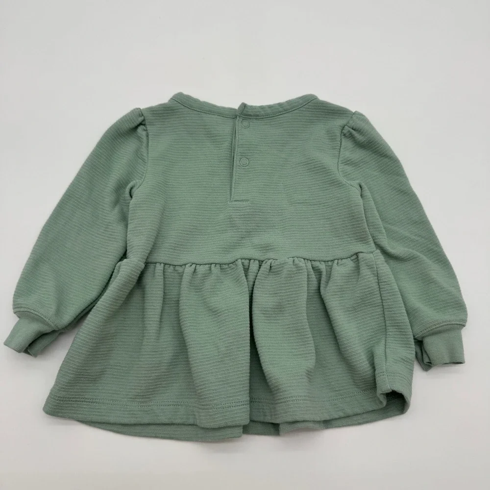 Carter's Baby Girls 18M Sage Green Mushroom Embroidered Long Sleeve Peplum Top